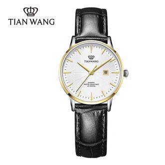 天王/Tianwang  手表 简约真皮皮带 情侣款石英表 腕表 （女表黑带）