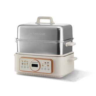 乐扣乐扣/LocknLock  电蒸锅 多功能家用三层蒸煮一体锅 多层大容量蒸笼 不锈钢电火锅 双层蒸汽烤箱 EJP3275WHT