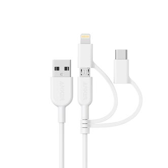 安克  MFi认证三合一数据线  3A快充一拖三充电线适用于苹果安卓  0.9m白