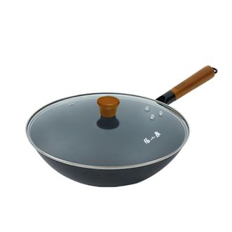 张小泉  家味圆底铁锅(带盖)家用炒菜锅炒锅不粘锅无涂层32cm  C32920200