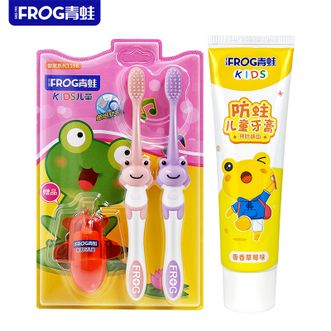 青蛙  儿童软毛牙刷套装119B牙刷x2+草莓味牙膏（颜色随机）