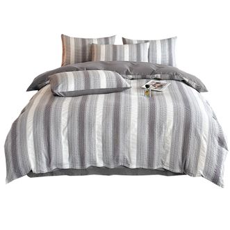 恒源祥  全棉水洗棉亲肤AB版四件套 素条-灰