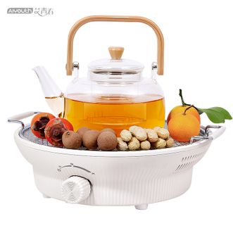 艾青春  围炉煮茶器+壶 带烧烤网煮茶壶养生壶电水壶 不挑壶 电围炉HY-T1008白色