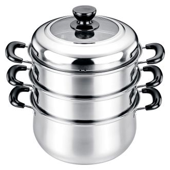 浮士德  蒸爱家用厨房不锈钢材质三层蒸锅高盖可视不挑炉灶26cm FM-008