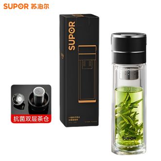 苏泊尔（SUPOR）  一指秒开茶水分离玻璃杯. 350ML双层玻璃双层茶仓车载便携式水杯 行砚黑