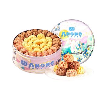 AKOKO  经典小花曲奇560g/盒 法式三拼（草莓味+焦糖味+可可味）