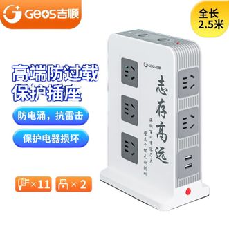 吉顺  插线板立式排插座一转多转换器USB快充电源拖线板多孔办公家用接线板插头 常规版志存高远-2USB+11孔