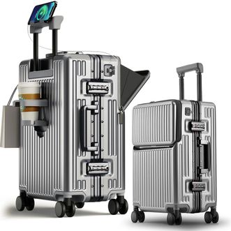 漫山/MOSEAL  多功能大容量男女行李箱咖啡杯架商务前开口时尚旅行箱24英寸 MS-TR2313-24