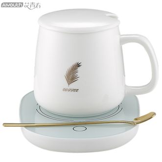艾青春  350ml恒温杯55度恒温暖暖杯暖杯垫 办公室加热水杯电热水杯暖杯器暖奶器保温养生杯PA-666白色
