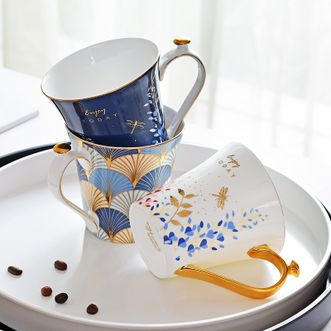 Homy  骨瓷马克杯 蜻蜓和扇形马克杯  骨质瓷马克杯