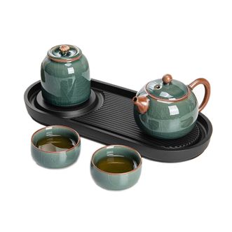 琦轩源  哥窑心悦西施壶套装  4件套+干泡盘  茶具中式喝泡茶功夫茶茶具