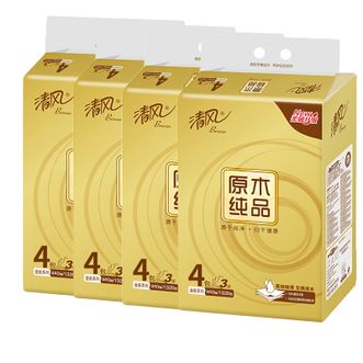 清风  原木金装抽纸  3层110抽/包*16包  餐巾纸 擦手纸 卫生纸