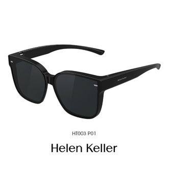 海伦凯勒（Helen Keller）  眼镜近视专用套镜男女款防紫外线偏光太阳镜开车墨镜HT003P01亮黑镜框+灰色
