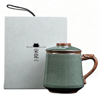 琦轩源  哥窑龙把办公杯  约350ml  泡茶杯子商务茶水分离杯带盖马克杯