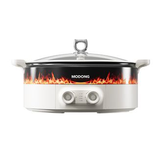 摩动/MODONG  电火锅家用多功能鸳鸯锅8升容量大功率微压电煮锅独立控温电热锅新款炭火火焰氛围屏 8L -MD-HY88