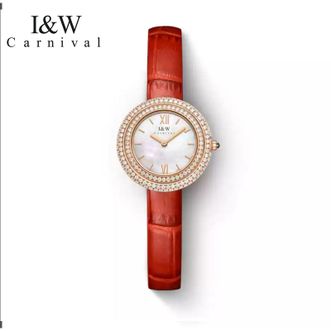 I&W CARNIVAL HWGUOJI  手表 太阳纹 石英表轻奢小众女表（珍珠母贝*红竹节皮）