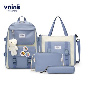 第九城/V.NINE  双肩包女生卡通印花六件套书包时尚休闲帆布旅行背包VD133884