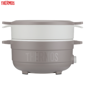 膳魔师（THERMOS）  3L电火锅料理锅电蒸锅电炖锅多功能锅 厨房电器炖煮锅电煮锅涮锅蒸蛋器蒸包子蒸馒头蒸海鲜煎烤机多用途锅电热锅EHA-4332A浅棕色