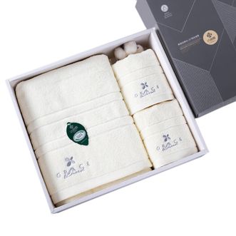 洁丽雅/Grace  纯棉抗菌毛巾浴巾三件套吸水家用毛浴巾礼盒套装 毛巾*2 加 浴巾*1