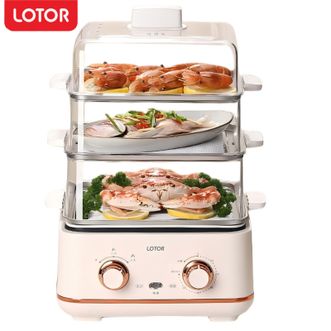 LOTOR  电蒸锅  【不锈钢蒸架款】家用上蒸下煮不锈钢蒸盘  自动断电电蒸锅  双旋钮操控  DZHG-1