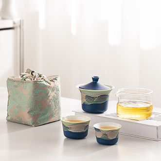 一品仟堂  泡茶壶渐变山海星空蓝旅行茶具