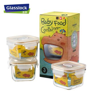GLASSLOCK  进口婴儿辅食盒密封保鲜分装盒冷冻储存微波炉宝宝辅食碗210ml*3