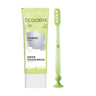 白惜/ecoobix  长头牙刷浅绿+牙膏青提味(柚见青提)抗糖益生菌含氟口臭清洁