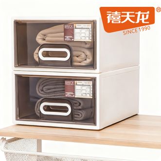 禧天龙  高颜值收纳箱时尚衣柜收纳盒家用大号抽屉式收纳箱透明塑料衣物收纳柜衣柜储物盒加厚箱体优选材质安全无异味抗压 19升 单只45*35*20.5cm 透明