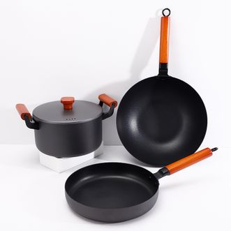 DStt  精铁锅具三件套 炒锅30cm汤锅26cm煎锅22cm 王者归来厨具三件套 燃气灶电磁炉通用