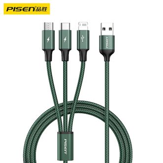 品胜(PISEN)  三合一铝合金编织数据充电线1.5米 LS-AP06-1500 暗夜绿