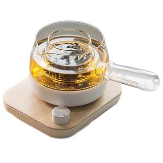 鸣盏养生壶煮茶器煮茶壶迷你玻璃花茶壶热水壶烧水壶电热水壶侧把壶原木色MZ-072T