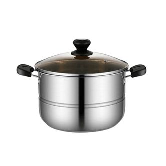 拜格（Bayco）  家用厨房带磁不锈钢汤蒸锅26cm 单底 不挑炉灶可蒸馒头蒸鱼带蒸屉