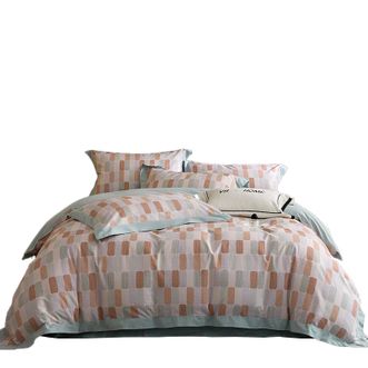 宜恋  全棉床品四件套数码印花高奢款撞色双宽边 亲肤柔软 200*230cm  闲偶-绿/YS