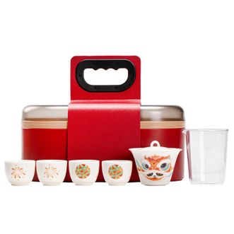 宏裕  欢喜系列拾欢·8头单层1盖碗+5杯+1茶盘+1礼盒户外便携家用茶具组合
