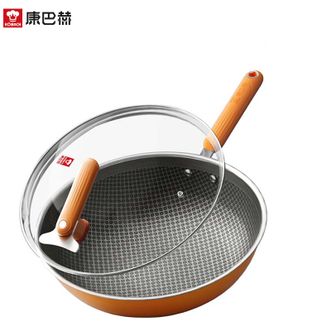 康巴赫  炒锅不易粘锅不锈钢蜂窝锅32cm炒菜锅平底大桔蜂KGJ-C32X