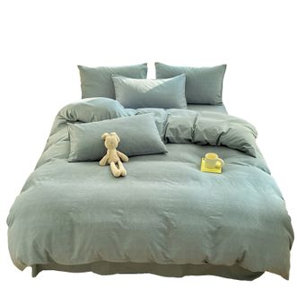 恒源祥  全棉三层纱提花四件套-叶叶梦魅雾蓝