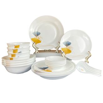 VISIONS  Corelle Brands冰萃玲珑 金银杏碗碟盘子餐具24件套 CB-BSYX24/KZ/LS