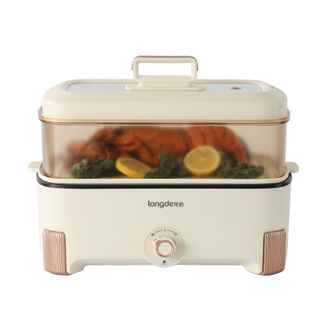 龙的/Longde  电蒸锅 扭旋式精准控温多用途锅家用多功能电蒸箱 大容量蒸蛋器 食品级涂层不沾易清洗蒸煮锅 LD-HG4801