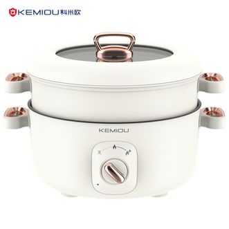 科米欧/KEMIOU  3L电火锅料理锅电蒸锅电炖锅多功能锅 煮面煮粥煲汤厨房电器炖煮锅电煮锅涮锅蒸蛋器蒸包子蒸馒头蒸饺蒸海鲜蒸玉米煎烤机涮肉锅多用途锅电热锅KM-DHG313白色