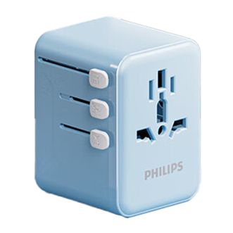 飞利浦/Philips  出国转换插头转换器多国通用 插头电源魔方插座转换器 USB接口快充旅行插头  12wSPB1015B/93蓝色