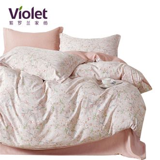 紫罗兰  磨绒印花AB版四件套 玉兰锦 清新吸湿透气床品件套