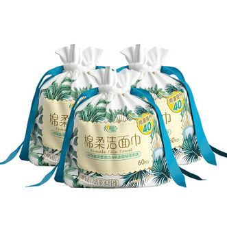 心相印  棉柔系列一次性洗脸巾  干湿两用面巾纸  卷式袋装  60片*3袋  3XCD060