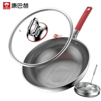 康巴赫  炒锅真钛0涂层不粘炒锅第三代 32cm家用少油烟炒菜锅蒸屉+铲