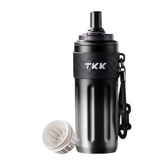 TKK  泡茶水分离水杯便携车载新款杯子  悦动双饮保温杯陶瓷内胆 500ml 银黑影 TKK-2035