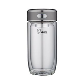 希诺  玻璃杯男女士双层大容量水杯带滤网加厚泡茶杯车载便携家用杯子 280ml XN-L603