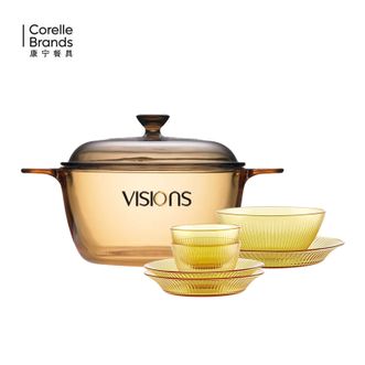 VISIONS  康宁餐具晶彩生活7件组 晶彩双耳锅1.5L+晶尊2小碗1大碗2小盘1大盘) 餐具7件组VS-ZH07B150C/KZ