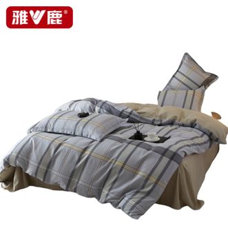 雅鹿  全棉床单被套床上用品全棉印花亲肤四件套【简意咖】