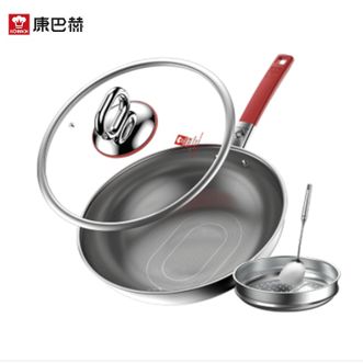 康巴赫  纯钛炒锅32CM不粘锅0涂层炒菜锅第316L不锈钢钛炒锅+蒸屉+铲KGOC32T