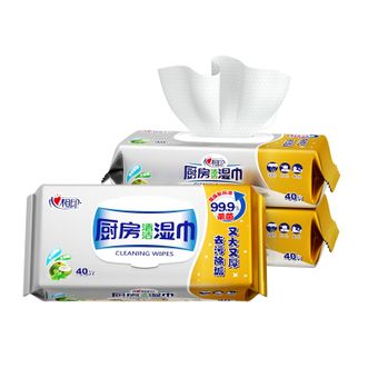 心相印  厨房湿巾40抽*3包 金装去污去油厨房专用湿纸巾 新老包装随机发