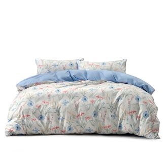 水星家纺  优质水洗棉A类全涤印花四件套-蓝韵花影200*230cm